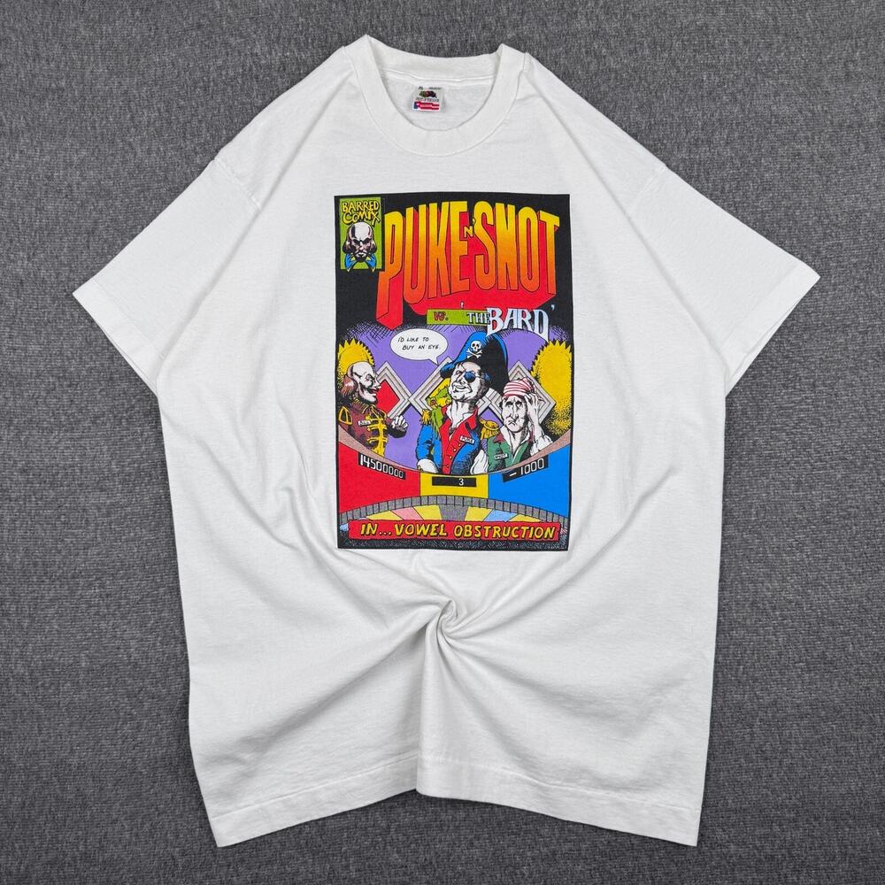 Vintage Puke N Snot T-Shirt Men's‎ XL White Vowel Obstruction Comedy Comic 90s - Picture 2 of 7